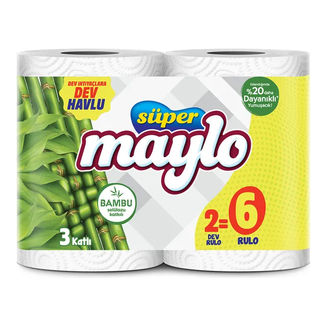 Süper Maylo Bambu Katkılı Dev Havlu 2=6 Rulo