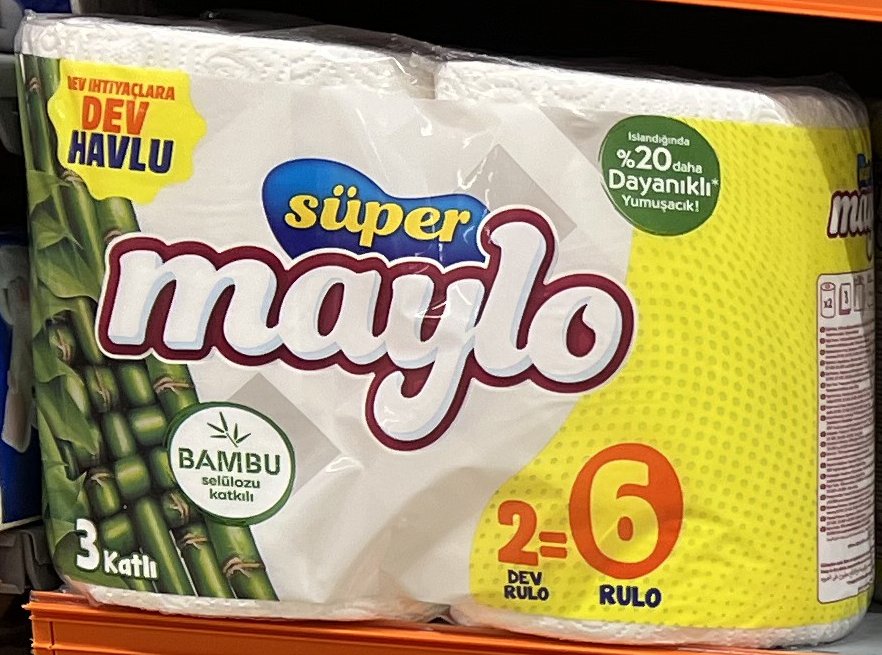 Süper Maylo Bambu Katkılı Dev Havlu 2=6 Rulo, bizim çektiğimiz fotoğraf 1